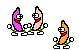 three crayons are standing next to each other with their arms outstretched .