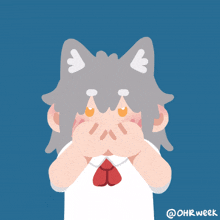 a cartoon drawing of a wolf with a heart covering his face