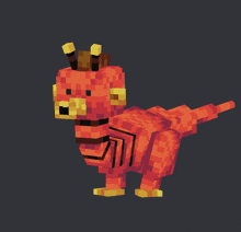 a pixel art drawing of a red animal with yellow ears