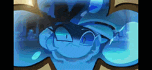 a close up of a cartoon character 's face with glasses and a hat .