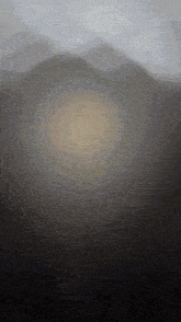 a painting of a mountain range with a circle in the middle