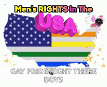 a map of the usa with the words men 's rights in the usa gay pride right there boys