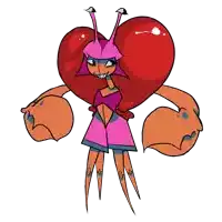 a cartoon drawing of a crab with a heart shaped head and claws
