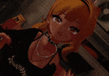 a girl with a choker around her neck is wearing a black shirt that says " always " on it