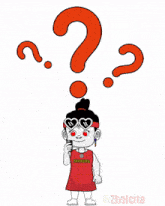 a cartoon of a girl with a question mark above her head that says zhotcita