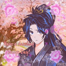 a picture of a boy with blue hair and the words " have a dazzling daisy day "