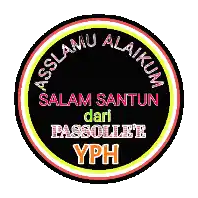 a black circle with the words assalamu alaikum salam santun dari passolle 'e yph on it