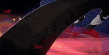 a cartoon character is flying through the air with a purple background