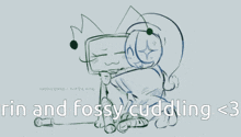 a drawing of a person hugging another person with the words " i 'm and fosty cuddling < 3 "