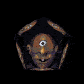a close up of a cartoon character 's face with a purple background