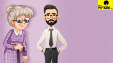 an illustration of an elderly woman and a young man