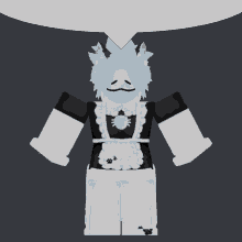 a cartoon character with blue hair and paw prints on his arms