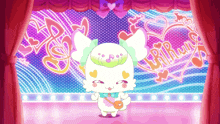 a cartoon character is standing in front of a curtain that says ' ribun '