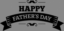 a black and white happy father 's day banner with a mustache and a ribbon .