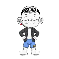 a cartoon of a man wearing a jacket and shorts that say zhou
