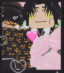 a couple of cartoon characters with a pink heart in the middle