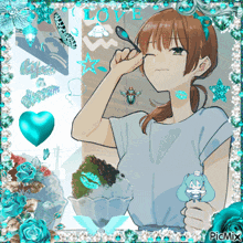 a picture of a girl with a spoon in her hand with the word love on it