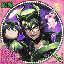 a picture of a man with horns and the words you rock on the bottom