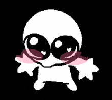a pixel art drawing of a skeleton with a scarf around its neck