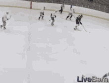 a hockey game is being played in a stadium with livebarn written on the bottom