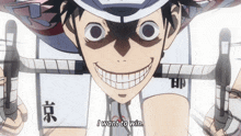 a cartoon character says " i want to win " while smiling