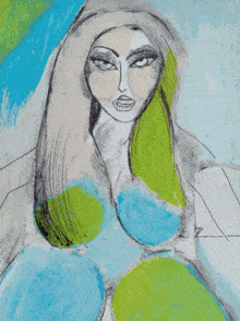 a drawing of a woman 's face with green hair