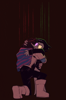 a drawing of a man hugging another man with the letter l on the bottom