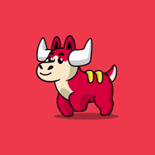 a cartoon drawing of a bull with horns and a tail