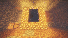a treasure chest sits next to a portal in a minecraft video game