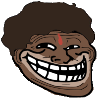 a cartoon drawing of a troll face with a red circle on his forehead