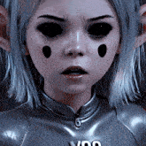 a close up of a person 's face with the word voo on the bottom right