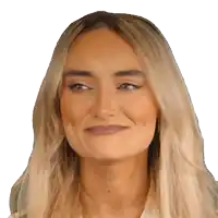 a close up of a woman 's face with a smile on her face