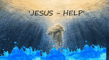 a painting of jesus reaching out to help someone in the water