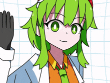 a cartoon character with green hair and a tie