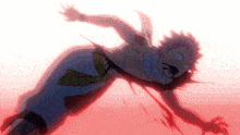 a cartoon of a man laying on the ground with blood coming out of his chest