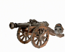 a cannon is being fired with a pirate hat behind it