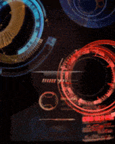 a man 's face is surrounded by futuristic circles and the letter c is visible