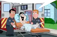 a cartoon of a man in an ambulance with a speech bubble