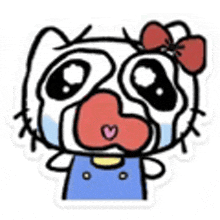 a cartoon hello kitty is crying with tears running down her face .