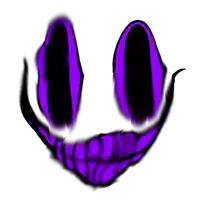 a purple and black drawing of a face with a smiley face