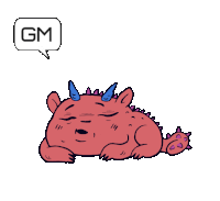 a cartoon drawing of a red monster with a speech bubble that says gm