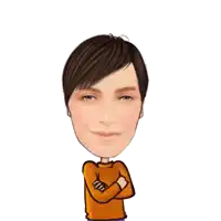 a cartoon of a woman with her arms crossed wearing an orange sweater