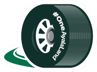 a sticker that says one ayalaland with a tire on it