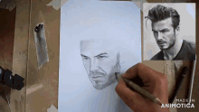 a drawing of a man 's face is being made in animoto
