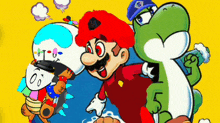 a cartoon drawing of mario and yoshi with the number 5