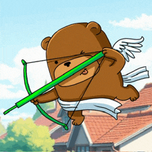 a cartoon of a bear with wings holding a bow and arrow