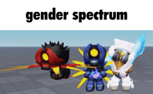 a picture of three robots with the words gender spectrum on the bottom