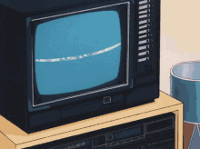 a drawing of a tv sitting on a shelf with a cd player next to it