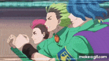 a group of anime characters are fighting each other in a race .