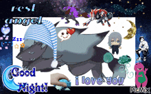 a picture of a shark with the words rest angel zzz and good night i love you